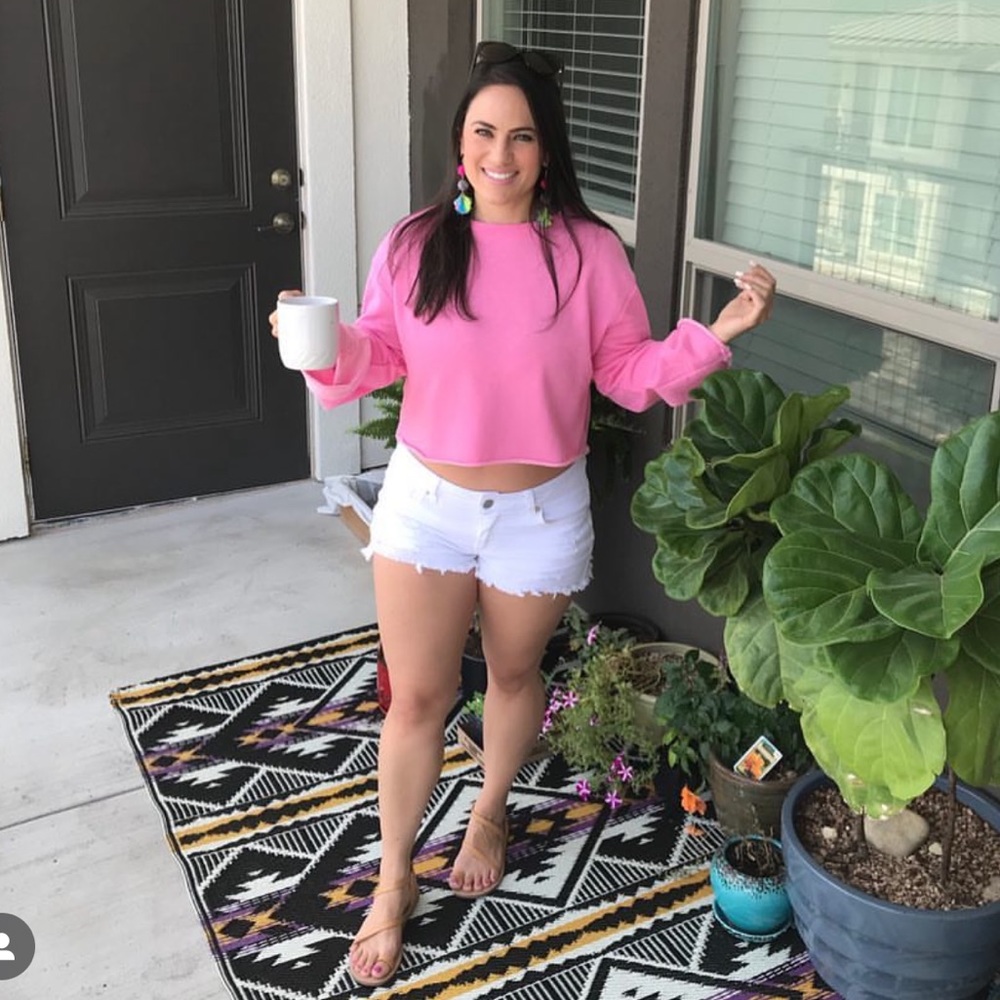 H&M Pink Bell Sleeve Cropped Sweatshirt
